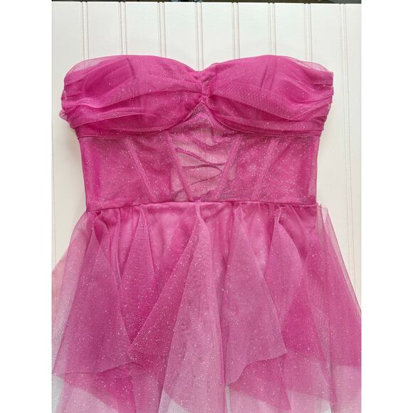 Pear Culture Strapless Corset Lace-Up Back Glitter Ombre Dress in Pink Size 3/4 - Picture 5 of 7